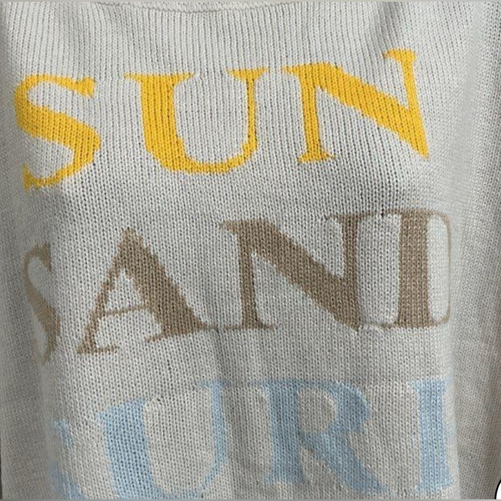 🛑 1 hour sale. NWT. Saltwater LUXE, XL, Beige Sweater with Sun Sand Surf Design - Picture 3 of 8